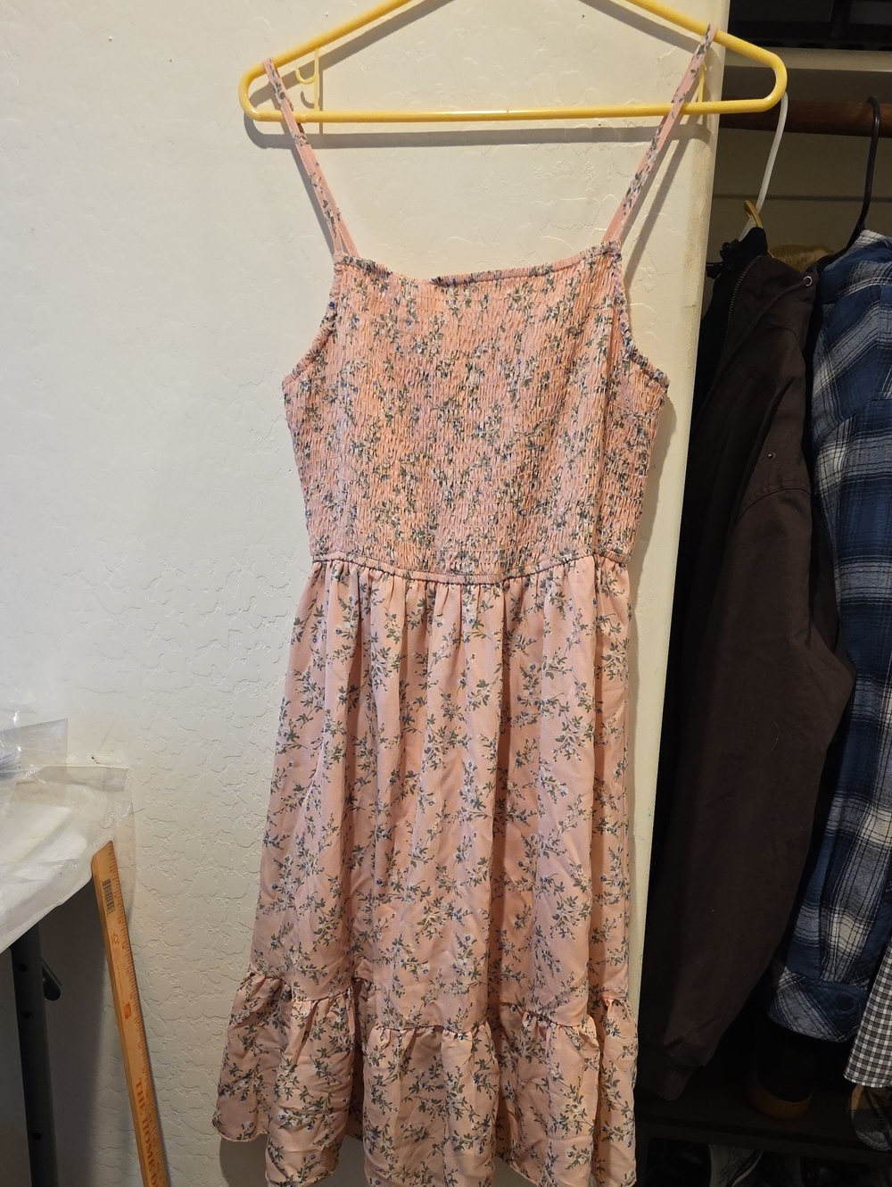 SHEIN Peach Floral Smocked Dress